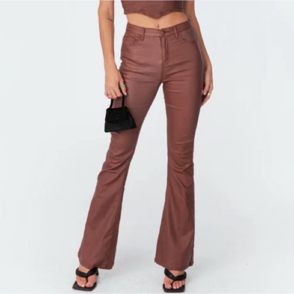 Must have Edikted Brown Flared faux leather Pants!